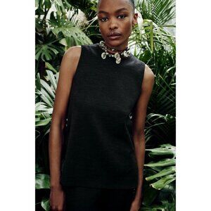 Zara‎ Shirt Women Small Gray Crew Neck Sleeveless Knit Side Slit Tank Top Tunic
